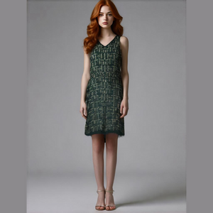 Cache Teal Green Gold Beaded Dress Size 0